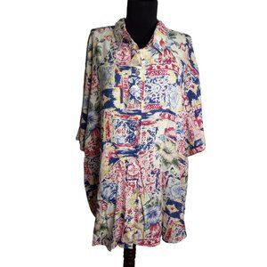 Kathi Lee Size 26W Shirt Womens Abalone Buttons Patchwork Floral Rayon Tiki
